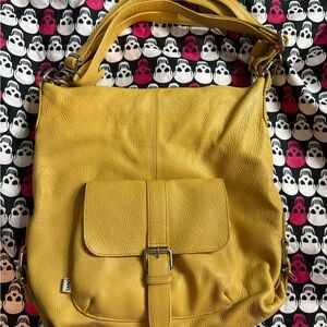 Yellow Leather convertible Shoulder Bag